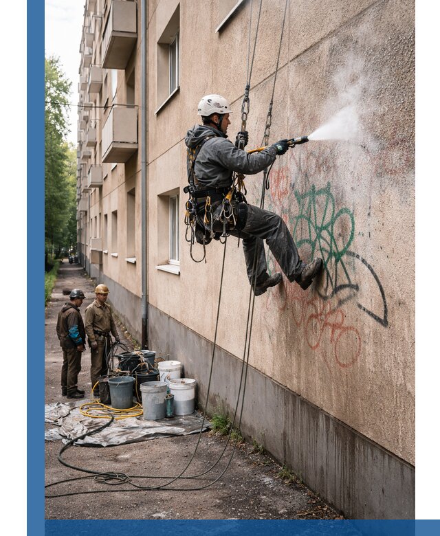 Удаление граффити с фасада в Алейске без следов и повреждений