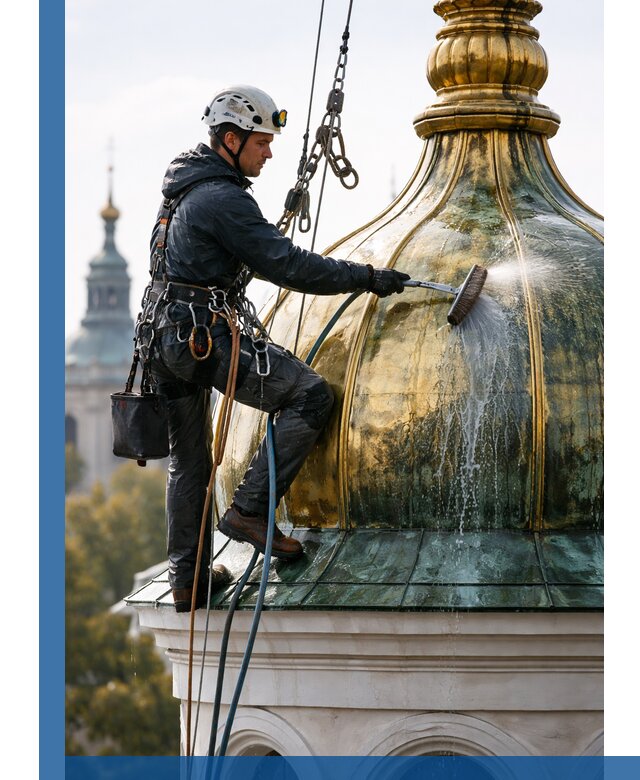 Профессиональная мойка куполов и шпилей высотными альпинистами в Алейске