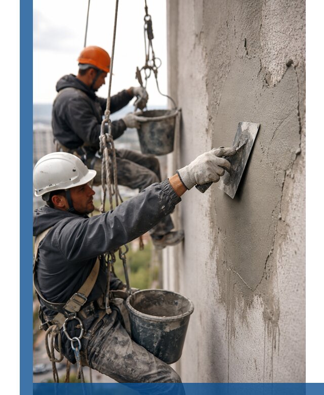 Штукатурка фасада на высоте в Алейске профессиональные работы