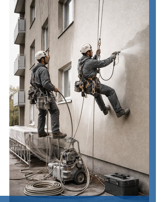 Безвоздушная покраска фасада в Алейске от 227 р/м² | ВЫСОТНИК-Лук