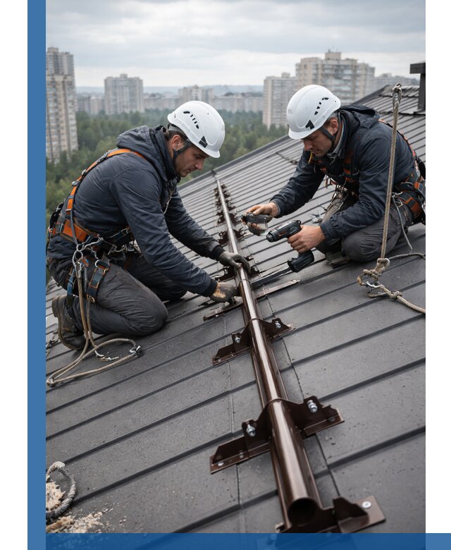 Монтаж снегозадержателей на кровле зданий в Алейске под ключ