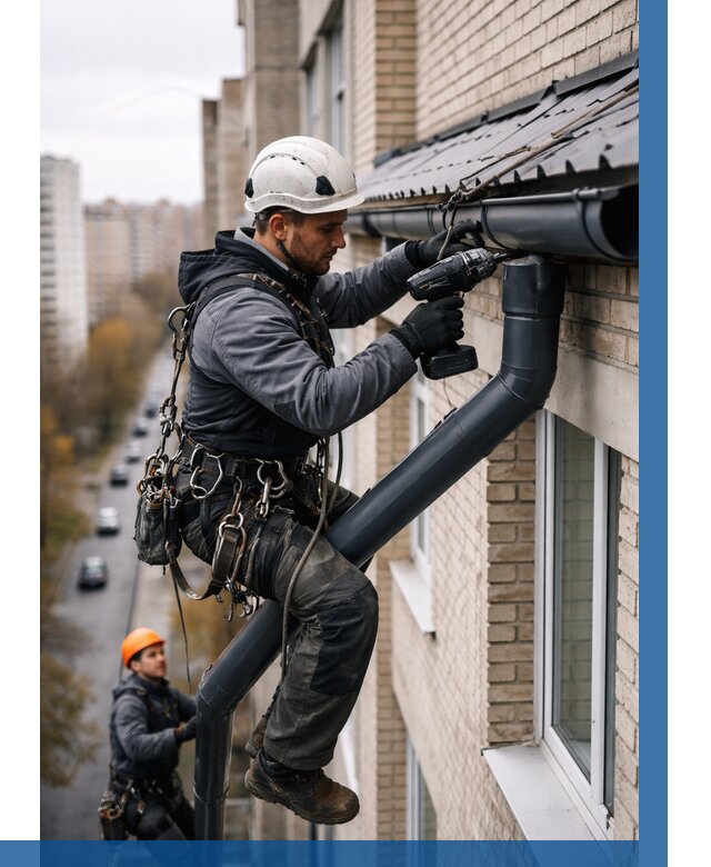 Монтаж водосточной системы на здании в Алейске от 5156 р. | ВЫСОТНИК-Лук