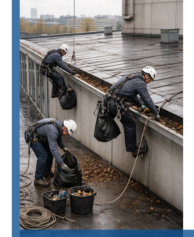 Очистка кровли по периметру в Алейске силами промышленных альпинистов