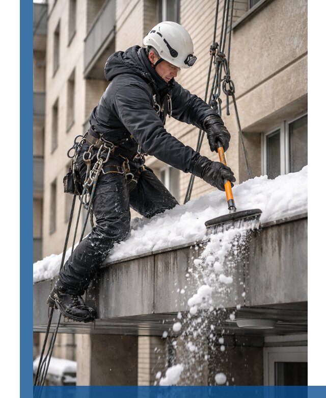 Очистка козырьков от снега в Алейске круглогодично безопасно