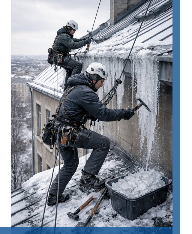 Удаление наледи с кровли в Алейске от 5671 р. | ВЫСОТНИК-Лук