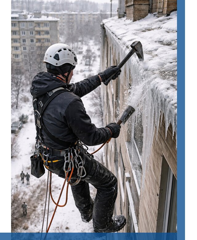 Сбивание сосулек с крыши в Алейске по цене от 4640 р. | ВЫСОТНИК-Лук