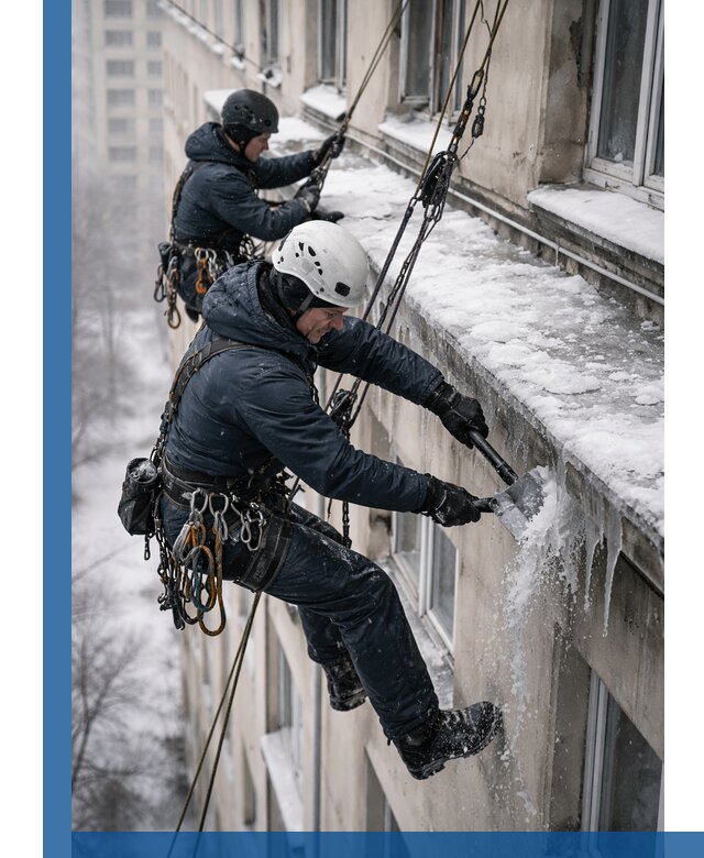 Удаление наледи и сосулек с карнизов в Алейске профессионально