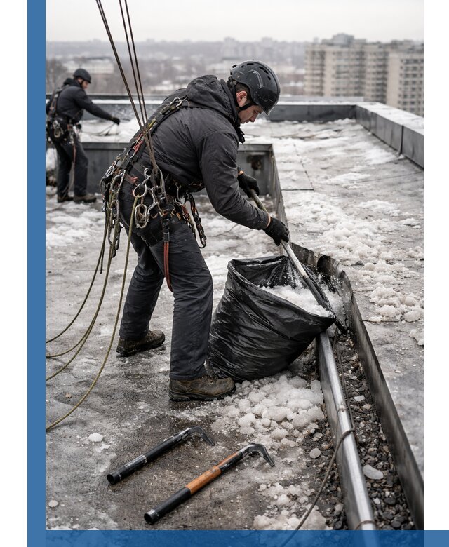 Аварийная очистка кровли в Алейске от промальпинистов