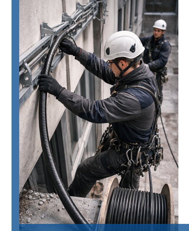 Протяжка кабеля питания на высоте в Алейске с гарантией безопасности и качества