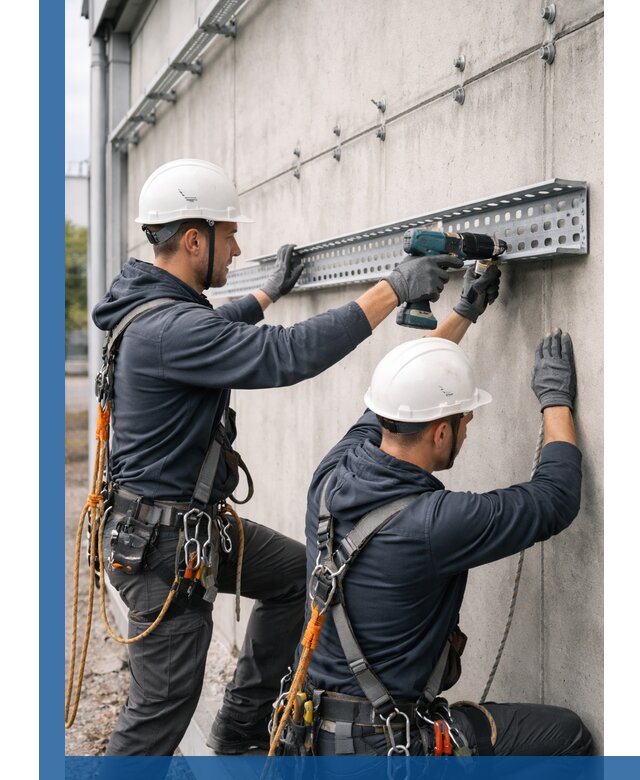 Монтаж кабельных лотков на фасаде зданий в Алейске с гарантией