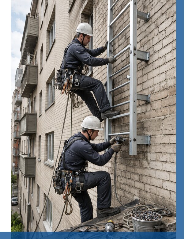 Монтаж пожарной лестницы в Алейске от 25778 р заказать у ВЫСОТНИК-Лук