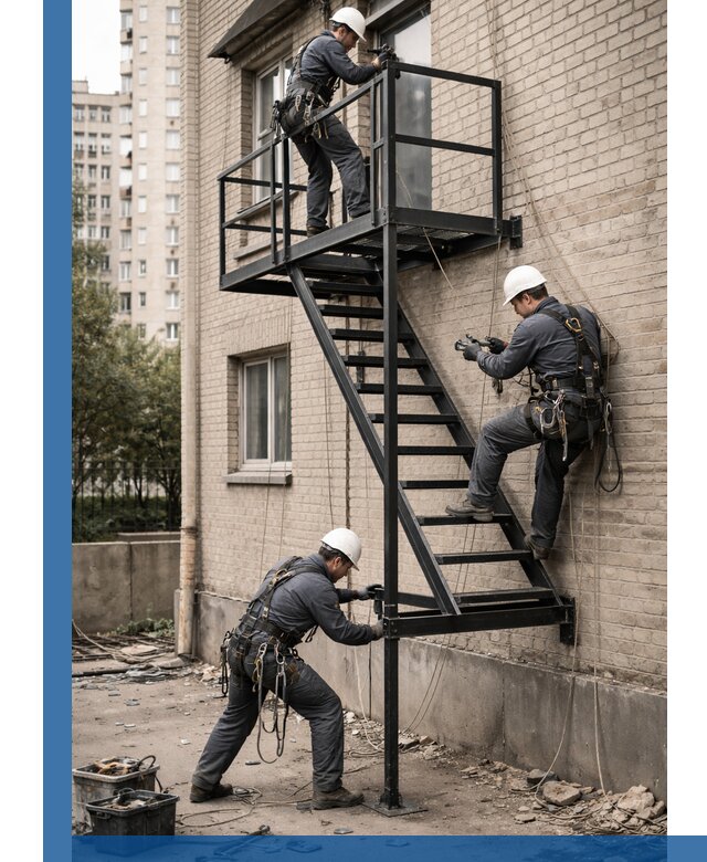 Монтаж пожарной лестницы в Алейске, установка и крепление