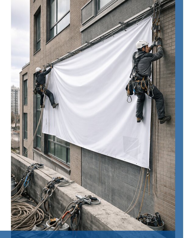 Монтаж баннеров на фасаде в Алейске от 670 р. заказать ВЫСОТНИК-Лук