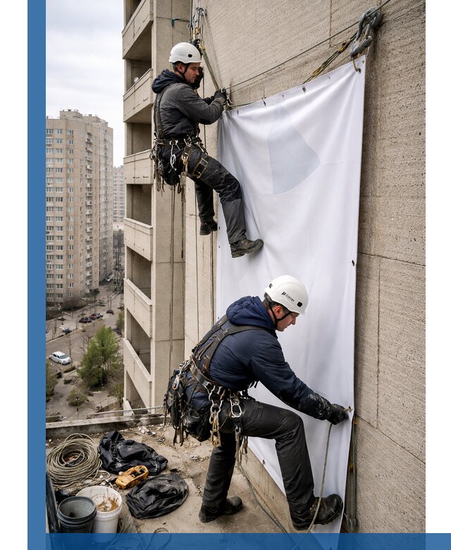 Профессиональный монтаж баннеров на фасаде в Алейске