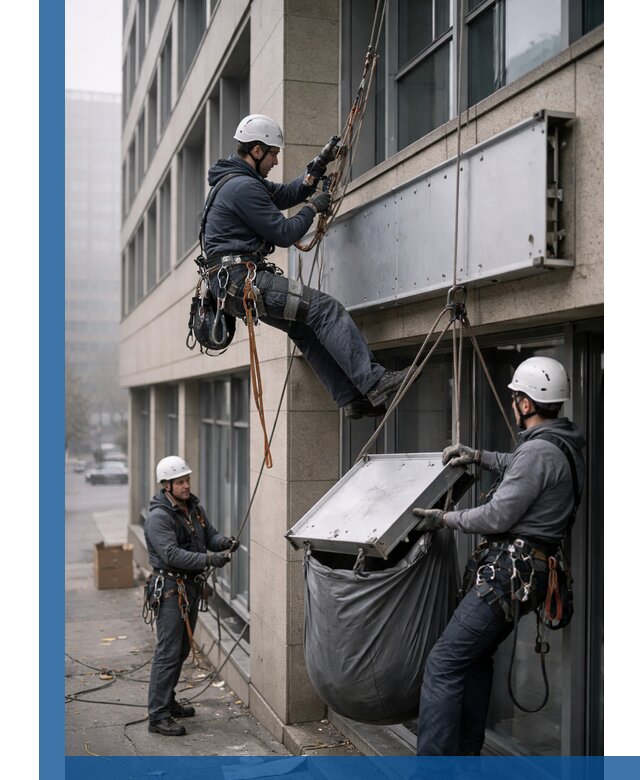 Демонтаж рекламной вывески с высотными работами в Алейске