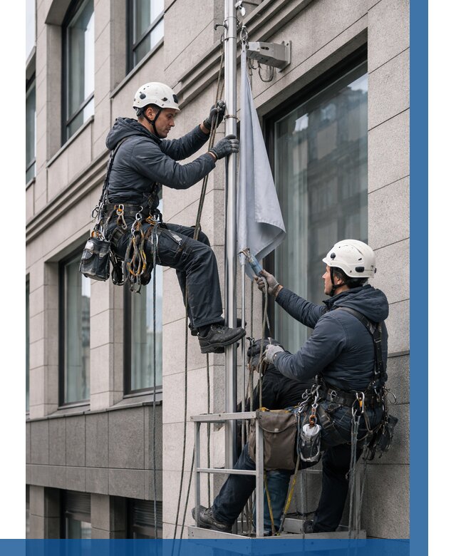 Установка флагов на фасаде в Алейске от 4640 р. | ВЫСОТНИК-Лук