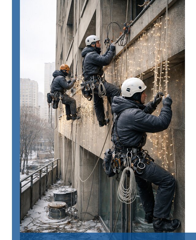 Монтаж новогодней иллюминации и украшение фасадов в Алейске