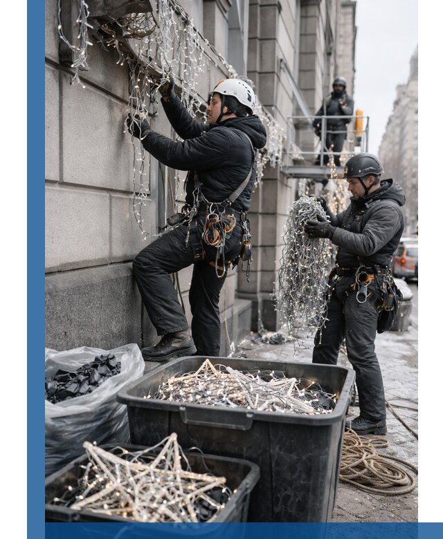 Демонтаж новогоднего оформления и гирлянд в Алейске