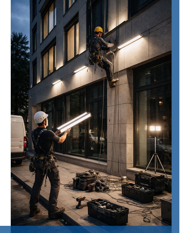 Монтаж архитектурной подсветки здания в Алейске от 2578 р.|ВЫСОТНИК-Лук