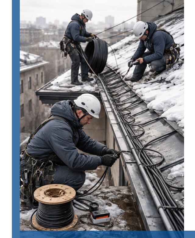 Монтаж греющего кабеля на кровле в Алейске под ключ