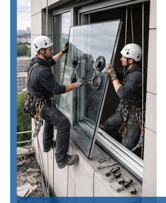 Замена стеклопакетов на высоте с промышленными альпинистами в Алейске