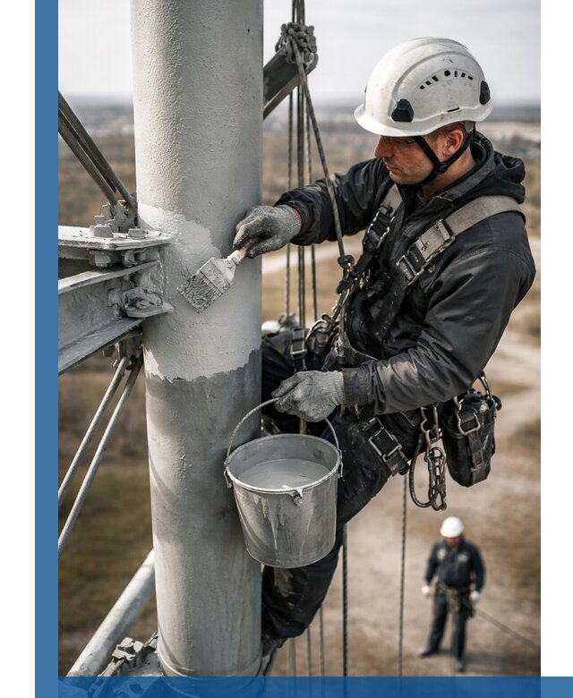 Покраска мачт связи в Алейске промышленными альпинистами