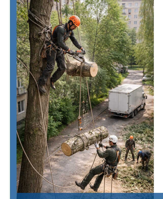 Спил деревьев альпинистами в Алейске, безопасно и без повреждений