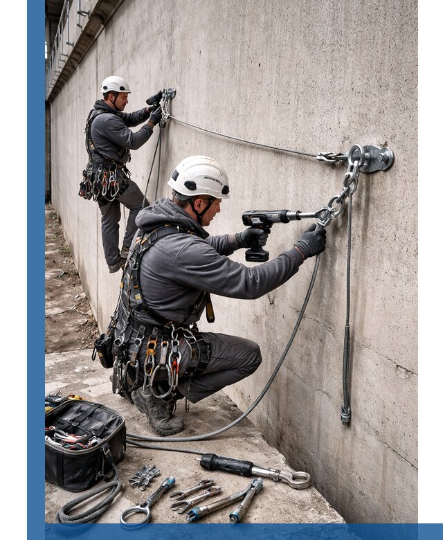 Монтаж анкерных линий высотной безопасности в Алейске